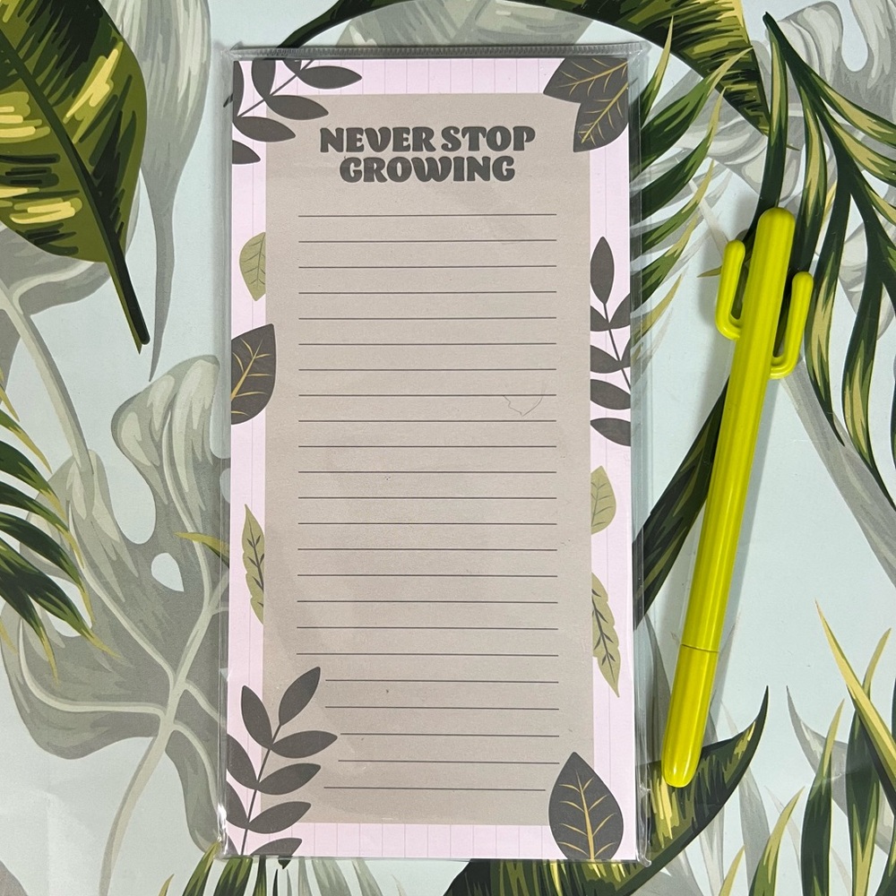 NEVER STOP GROWING Notepad List Pad Magnetic Lined Leaf Houseplants Botanical
